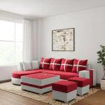 Mirfar Aureate 8 Seater L Shape Sofa Set for Living Room (Red)