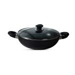 Bergner Essential Plus 5 Layer Marble Non Stick Kadai with Lid, 20 cm, 2.3 L, Induction Base, Black