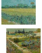 DECOR ADVENTURES india advertising ideas in Power Field with Irises near Arles and Garden at Arles by Van Gogh Wall Painting 18 x 24 inch (Pack of 2)