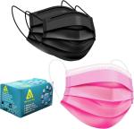 A1 Black, Pink Non Woven 3 Ply Antiviral And Pollution Face Mask With Nose Cap Combo, Free Size (Pack Of 100)