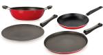 Nirlon 4 pcs of Red and Black Non-stick Kitchen Cookware Essential Set, Standard