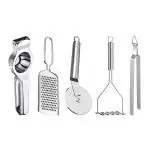 DreamBasket Lemon Squeezer & Cheese Grater & Pizza Cutter & Potato Masher & Roti Chimta for Kitchen