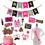 Zyozique Bachelorette Party Kit | Bride to be Sash | Banner | Cake Topper |Photo Booth Props | Bachelorette Party Decorations | Bride to be Gift | Engagement Party (Pack of 18) (Miss to MRS)