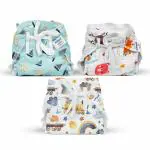 BUMTUM Baby Nappy New Born | Baby Cloth Diaper Combo With Size Adjustable | Band & Wet Free Inserts| Reusable Nappy| Smart Langot For Babies | Large Size- Sweet Dream Printed, 3 Counts