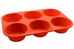 Inditradition Silicone Muffin & Cupcake Mould - 6 Cavity (3 cm Depth / 6 cm Diameter, Red)