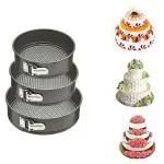 ShopiMoz Teflon Coated Steel Round 3 Tier Cheese Cake Mould/Nonstick Cake Mould/Removable/Lockable Cake Mould - Black