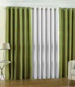 Indian Online Mall Polyester Green, White Plain Window Curtain Set - 5 Feet X 4 Feet (Set Of 3)-