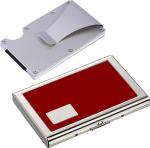 StealODeal Silver Red RFID Protected Case With Leather Piece 15 Card Holder (Set Of 2)