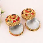 CRAFTAM Aluminium Golden Jewellery Dibbi, Kumkum Box, Fancy Sindoor Dibbi, Vanity Box (set of 2)