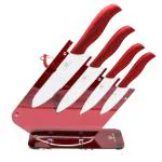 Amour 6 Piece Ceramic Knives Set, Kitchen Chef's Knife & Peeler with Attractive Stand (Metallic Red)