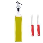 BMG IMPORT EXPORT 500ml Capacity Glass Oil Dispenser Bottle Set of 1 for Kitchen with Stainless Steel Knife Set of 2 for Cutting and Chopping Vegetables, Vinegar Dispenser, BPA Free, Salad Dressing Cruet Glass Bottle Olive Oil Bottles Dispenser