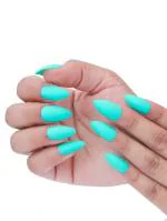 Secret Lives Acrylic Press on Designer Artificial Nails Extension Greenish Blue Design 24 pcs Set with Kit