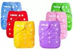 Mom's Pride Multicolor Polyurethane Laminate Reusable Solid Pocket Cloth Diapers Without Inserts (Pack Of 6)