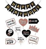 Festiko Happy Birthday Photo Booth Props (Set Of 10 Props) And 1 Set Black Happy Birthday Photo Banner, Birthday Party Selfie Prop, Birthday Themes, Birthday Photo Booth Props Backdrop