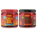 MasterChow Combo of Mild Chilli Oil Sauce and Double Trouble 2X Spicy Sichuan Chilly Oil Sauce (New Launch) | Made with Sichuan Peppercorns, Crunchy Garlic & Red Chilies | Eat With Momos, Pizza, Noodles (340 ml)