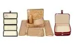 atorakushon Combo Satin Golden Make-Up Pouch Jewellery Box 4 Pouch 1 roll Bangle Bag with Velvet Cream Ring & Earring Folder ewellery Organizer/Storage Box