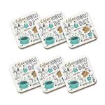 Jiya Enterprise-Tuelip Multicolour Engineered Wood Square Density Fibreboard Tea Coaster Coffee Doodle Printed Tea Coaster (Pack Of 6)