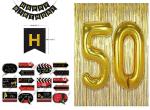 Festiko 50th Birthday Party Decorations, 50th Birthday Photo Booth Props For Birthday Party, 3Ftx6Ft Golden Foil Curtains, Hbd Black Banner