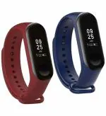 Estrenar Mi Band Strap 3 & 4 Wristband Original Soft Silicone Adjustable Replacement Straps/Belt/Band for M3 & M4 Device not Included Not Compatible with Mi Band 1/2 Navy Blue,WinePack of 2