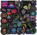 iDream Neon Party Theme Waterproof Vinyl DIY Sticker for Suitcase Bicycle Laptop Helmet Car (Set of 50)