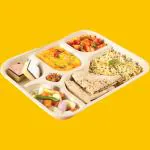 VIK 5 Compartment Sugarcane Bagasse Disposable Plates (Pack of 25), 12 x 10 Inches, Party Disposal Thali Biodegradable, Brown