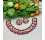 Gyaan Jewels Handmade Gold Plated Glass Earring and Necklace Set Gold (Women, Girls) (Pack of 1) Free Size