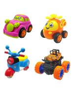 CrackaDeal Plastic Unbreakable Friction Powered Toy Set of Car Helicopter Scooter & Monster Car, Multicolor (Pack of 4)