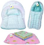 Toddylon New Born Baby Bedding Set Combo Mattress with Net Sleeping Bag & Nappy Changing Mat Sheets