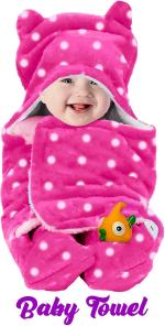 Pandaoriginals Pink, White Polka Cotton Bath Towel for Baby Boys and Girls (30 x 35 inch)