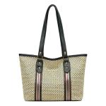 MOMISY Black Straw Tote Handbag with Top Handle