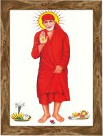 Indianara Sai Baba Painting (4313WNT) -Synthetic Fame, 10 x 13 Inch Digital Reprint 13 inch x 10.2 inch Painting (With Frame)