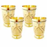 Prisha India Craft Pure Brass Mughlai Style Embossed Design Glass Capacity 250 ML | Set of 4