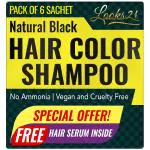 Looks21 Hair Colour Shampoo , Natural Black [(25ml x 6 Sachet) + Free Hair Serum] || Hair Dye Shampoo Hair Colour for Women & Men