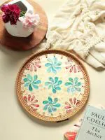 Habere India-All the Cultures Fabricating India Multicolor Round Cane Serving Tray, Medium (35 x 35 x 4 cm)
