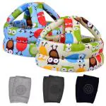 Cuteably Multicolor Baby Safety Helmet And Baby Knee Pads (2 Pcs Each)
