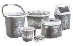 Joyo Better Homes Deluxe Square Floral Printed Bathroom Set (Grey-Semi Transparent) 6pcs