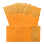 Alvika - Pack of 25 Matellic Fiery-Orange Colourful Designer Shagun Lifafa/Money Gift Envelope with Golden Ambi for Gifting Money on Wedding, Birthday & Any Other Occasion