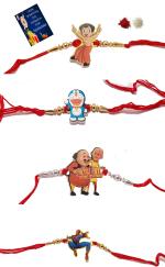 Kavim Kids Rakhi (Chota Bheem, Dora, SpiderMan, MotuPatlu 4 Set Kids rakhi n Greeting ,Roli)