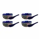 Caffeine Blue Stoneware Soup Bowl With Spoon (Set Of 4pcs)