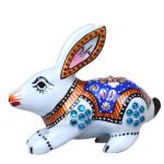 Lavanshi White Metal Glossy Rabbit Statue with Stone Work 7 cm