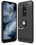 Unistuff Back Case Cover for Nokia 6.1 Plus with Magnetic Kickstand | Premium Matte Finish | Camera Bump Protection | Rubberized Ring Cover - Night Black, 76179