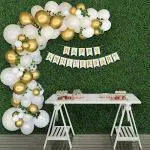 SpecialYou.in Anniversary decoration items with White and Metallic Gold Set Balloons Kit ,Green leaves and happy anniversery banner for Husband & Wife, Mother & Father, Boyfriend & Girlfriend, Silver & Golden Jubilee Celebration pack of 65 items.