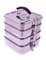JVL Silver Stainless Steel Big Square Tiffin Set