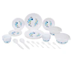Blue Trio Round Floral Printed 36 Piece Dinner Set Durable BPA Free Plastic Crockery Ideal for Home Kitchen Microwave Dishwasher Safe