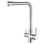Fossa 3 Way Kitchen Mixer Taps with Drinking Water Filter Tap, Solid Stainless Steel Dual Handle Cold and Hot Water Kitchen Mixer Filter Tap for Under Sink Water Filter System, Brushed Nickel