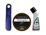 Sheppits Premium Wax Shoe Polish (Brown), Liquid Shoe Polish (Natural) & Shoe Horn (Navy Blue) Combo | Shoe Care Kit