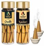 The Aroma Factory Incense Dhoop Cone for Pooja, Oudh & Kasturi Musk (100% Herbal & 0% Charcoal) 2 Bottles x 30 Cones