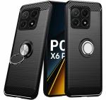 Unistuff Back Case Cover for Poco X6 Pro 5G with Magnetic Kickstand | Premium Matte Finish | Camera Bump Protection | Rubberized Ring Cover - Night Black, 78551