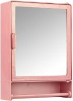 Pgen Pink Plastic Bathroom Mirror Cabinet Storage Wall Shelf, 12 X 16 X 4 Inch