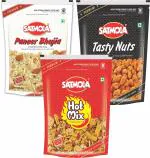SATMOLA NAMKEEN COMBO : PANEER BHUJIA 300g + HOT SPICY MIXTURE 400g + TASTY NUTS 425g